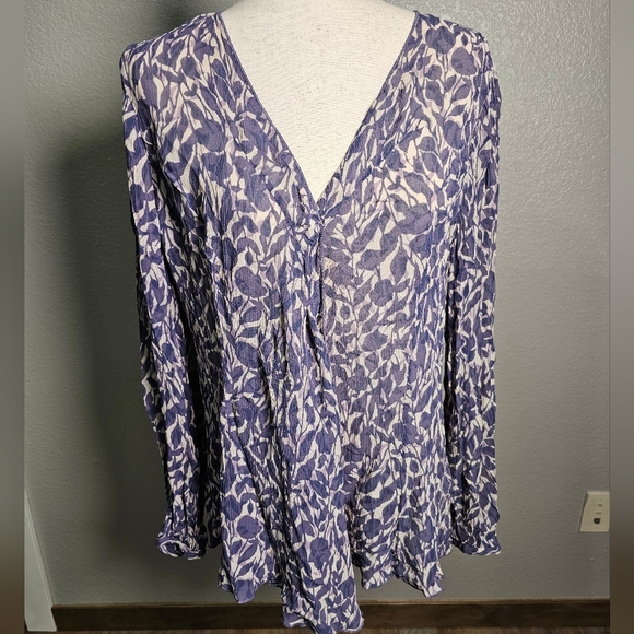 J-Jill Faux Wrap Crinkle Cloth, Crepe, Floral, V-Neck Rayon Blouse, Top Large - Picture 2 of 12